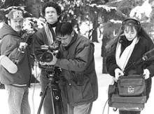 Original directors Dan Hart and Luana Ross during a winter film shoot with Native Voices students