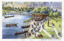 Sketch of proposed canoe house on South Lake Union by architecture firm