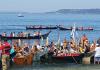 Canoes landing on Alki Beach during the Tribal Canoe Journeys, July 2018