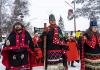 Wet’suwet’en hereditary chiefs, from left, Rob Alfred, John Ridsdale (Na'Moks) and Antoinette Austin, rally in support of the Wet’suwet’en Nation in Smithers, B.C., on Jan. 10, 2020.